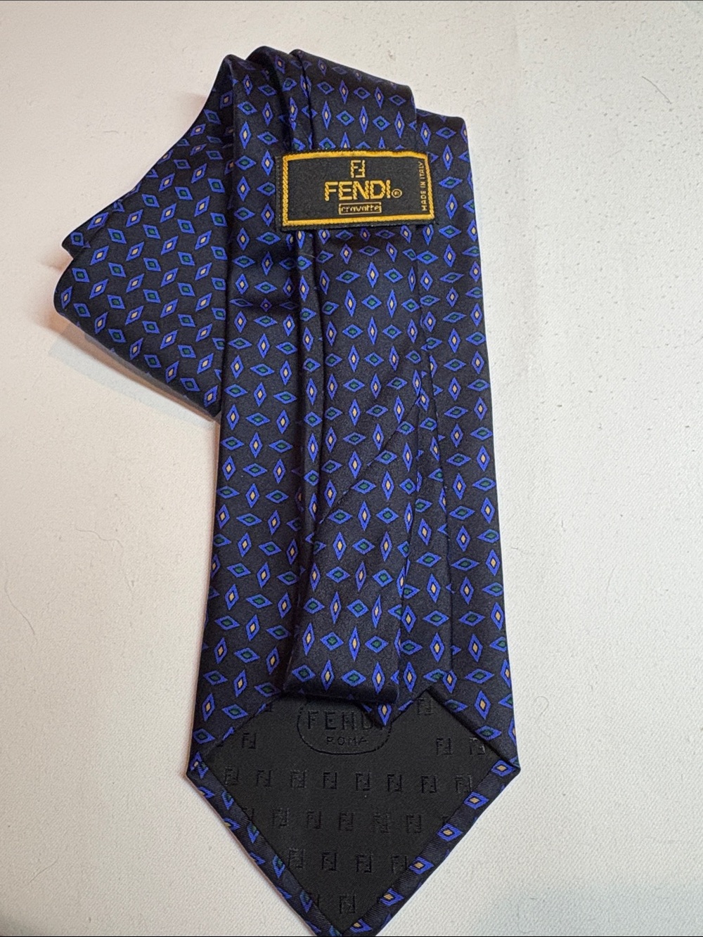 Fendi Black and Blue Patterned Silk Tie